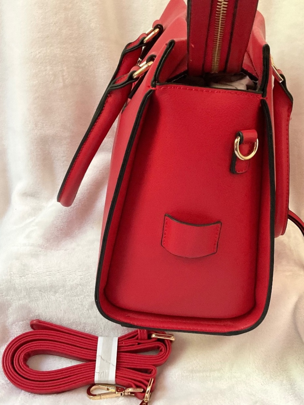 Red Structured Tote Bag Set Faux Leather Top Handle Crossbody Strap & Wallet - Picture 9 of 13